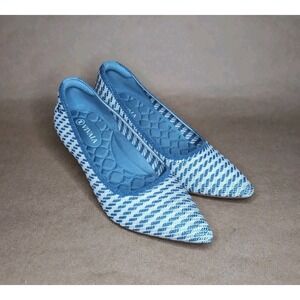 Vivaia Women's 37 (US 6.5) Wedge Knit Pointed Toe Heel Blue White Comfort